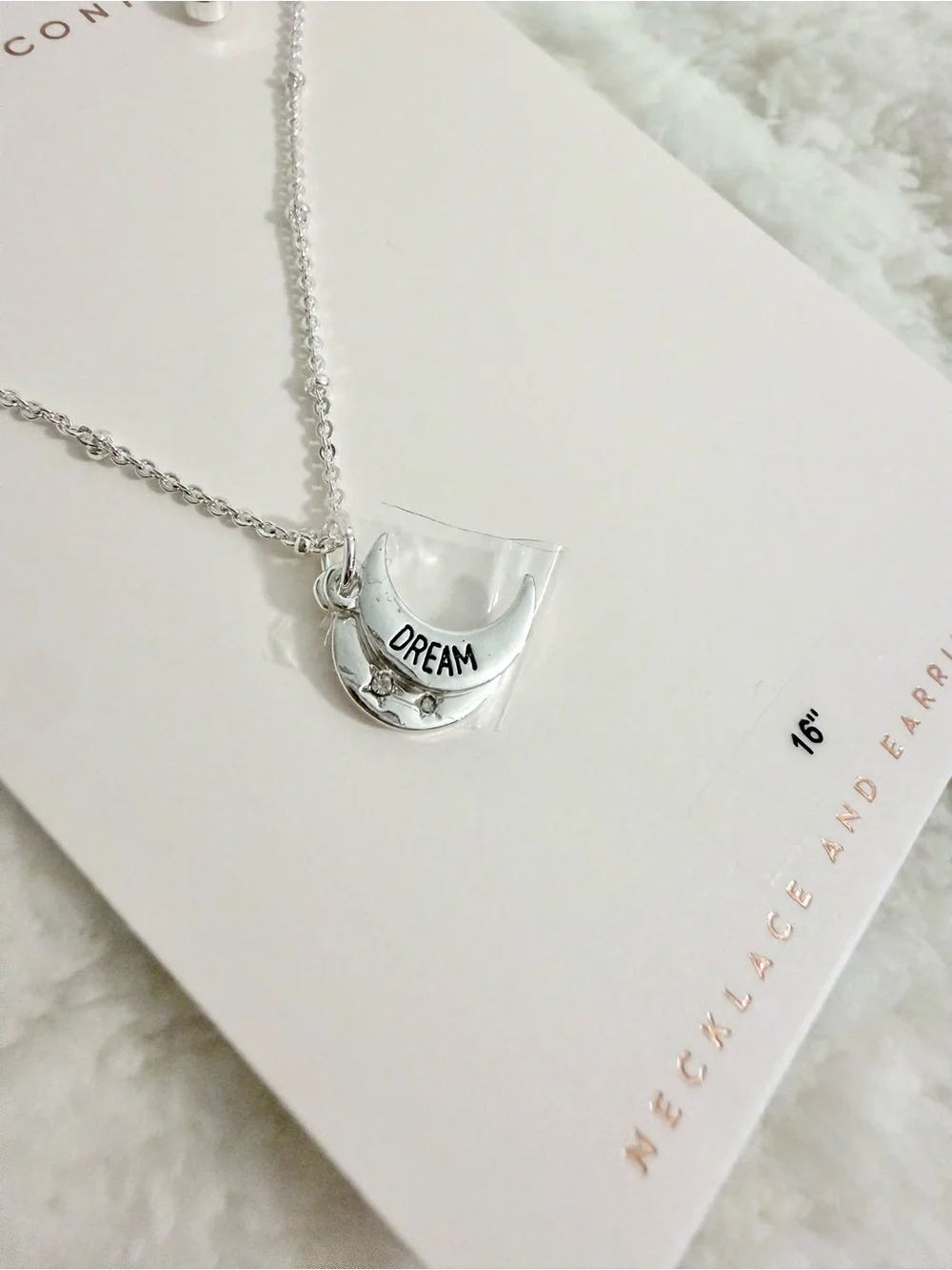 New! LC Lauren Conrad Silver Moons Dream Pendant Necklace & Stud Earring Set